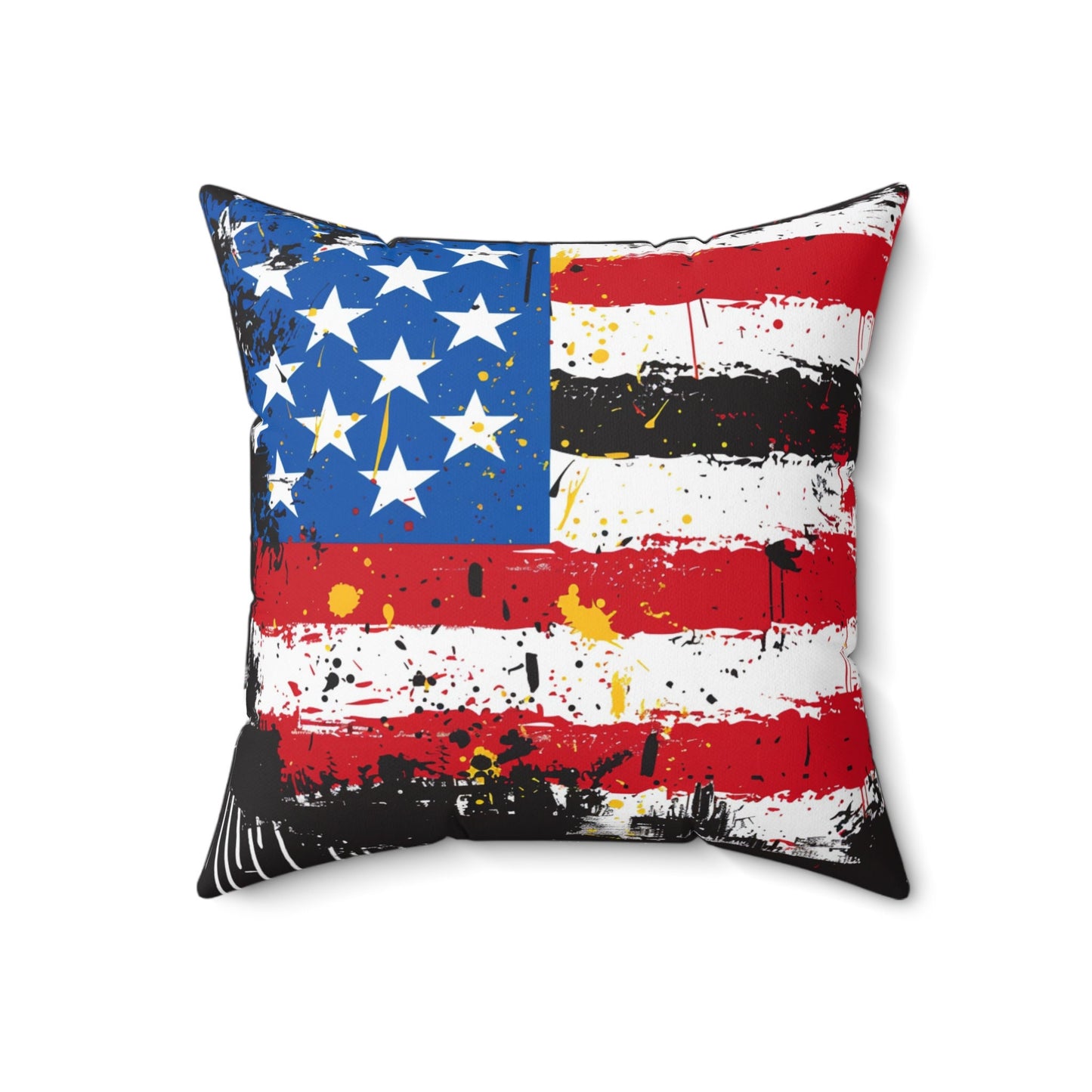 American Flag Graffiti Spun Polyester Square Pillow