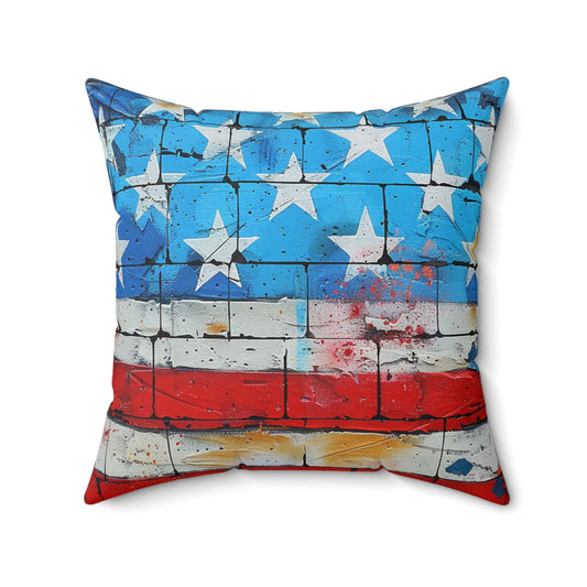 American Flag Graffiti Spun Polyester Square Pillow