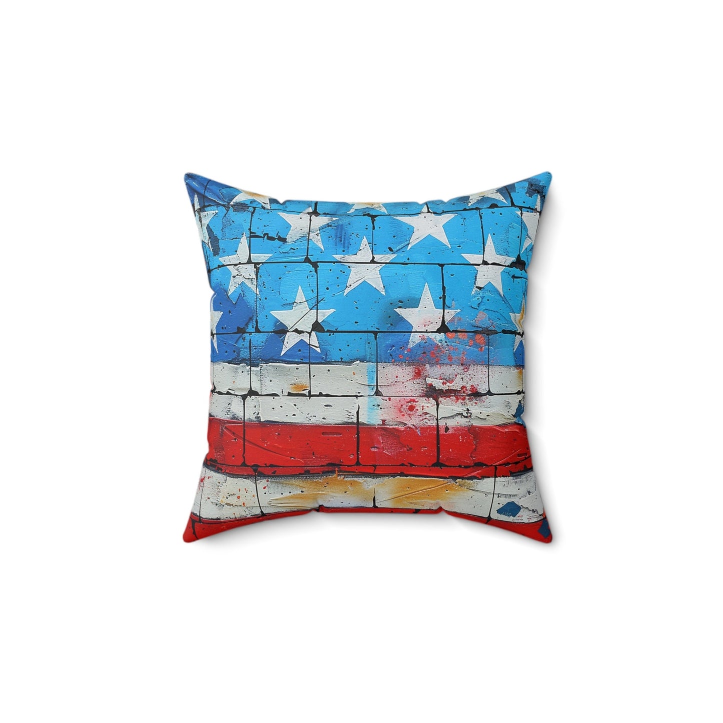 American Flag Graffiti Spun Polyester Square Pillow