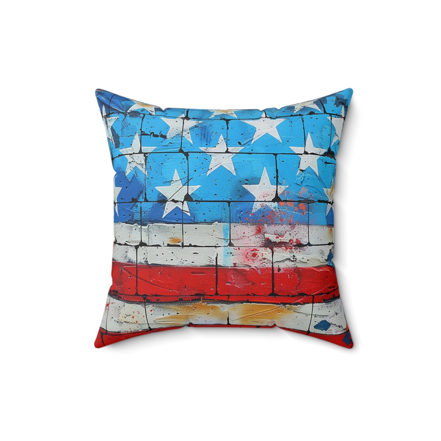 American Flag Graffiti Spun Polyester Square Pillow