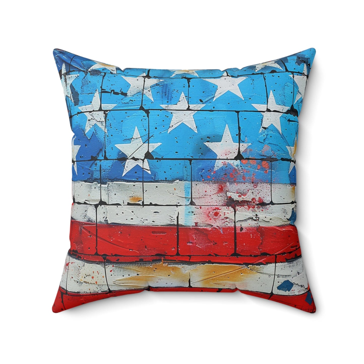 American Flag Graffiti Spun Polyester Square Pillow