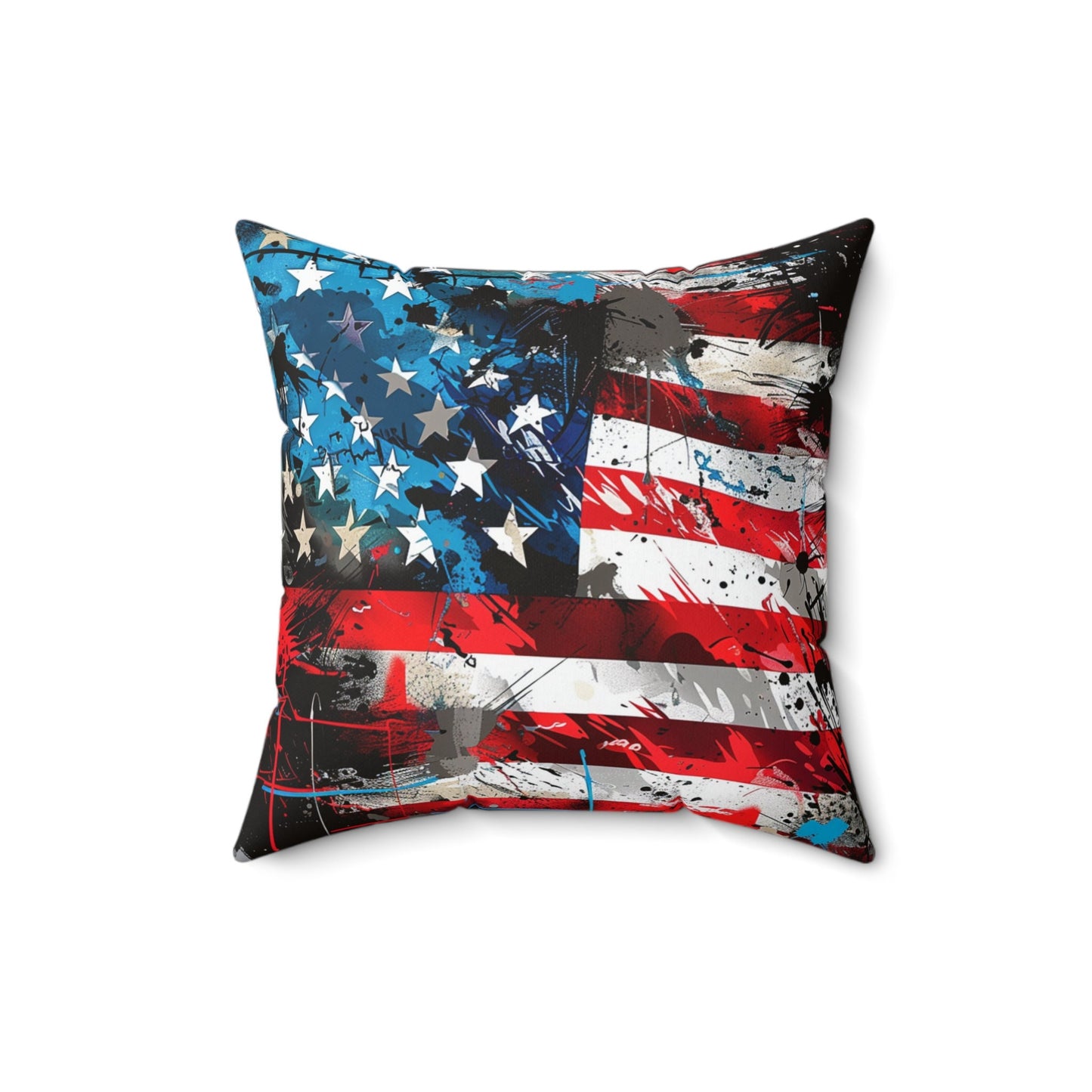 American Flag Graffiti Spun Polyester Square Pillow