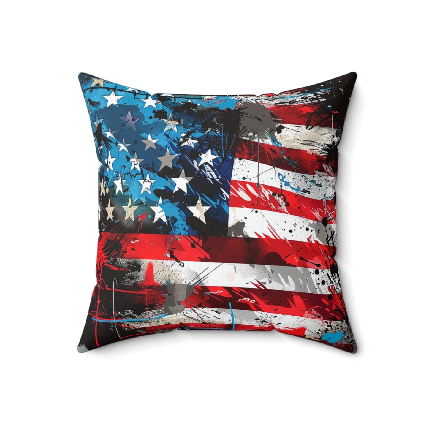 American Flag Graffiti Spun Polyester Square Pillow