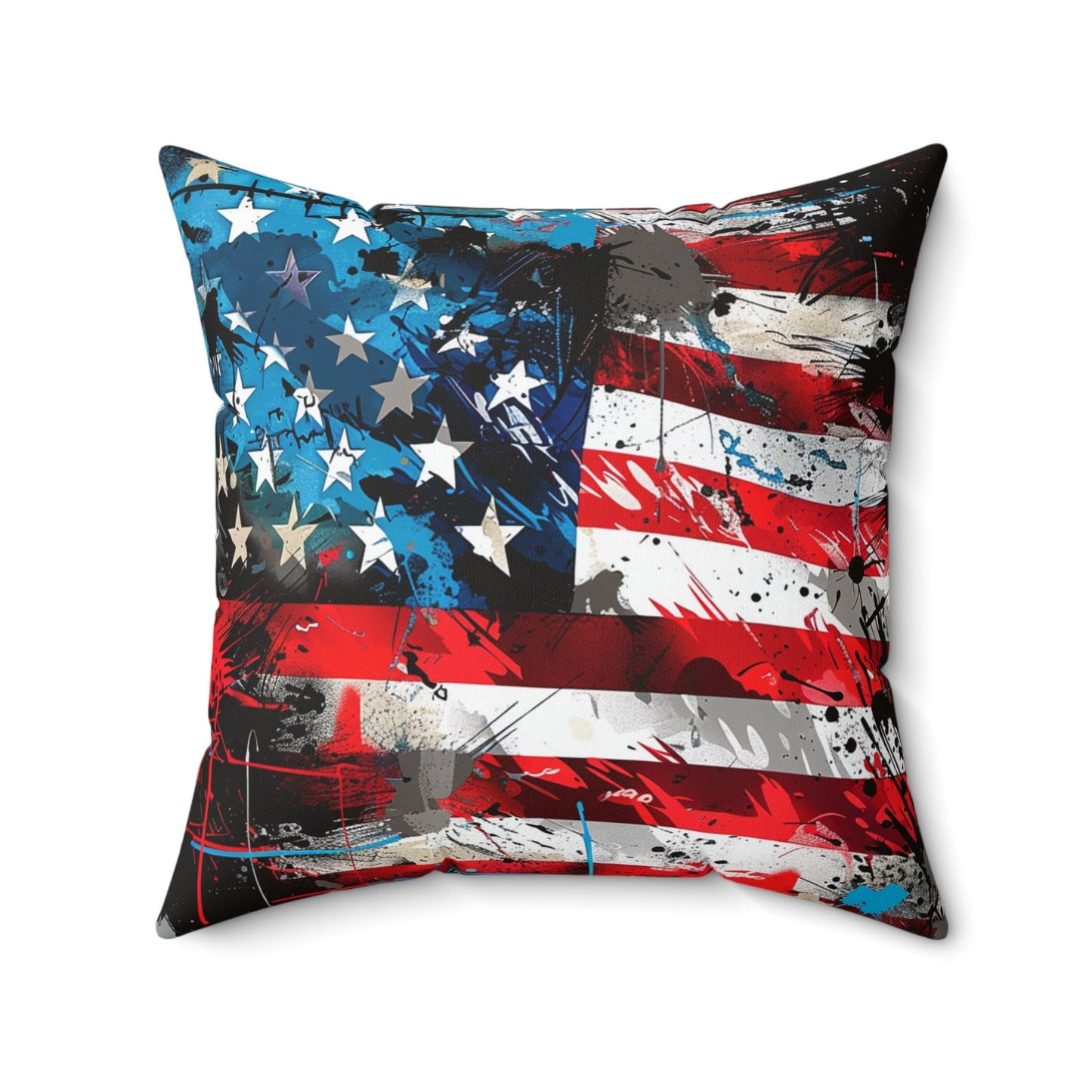 American Flag Graffiti Spun Polyester Square Pillow