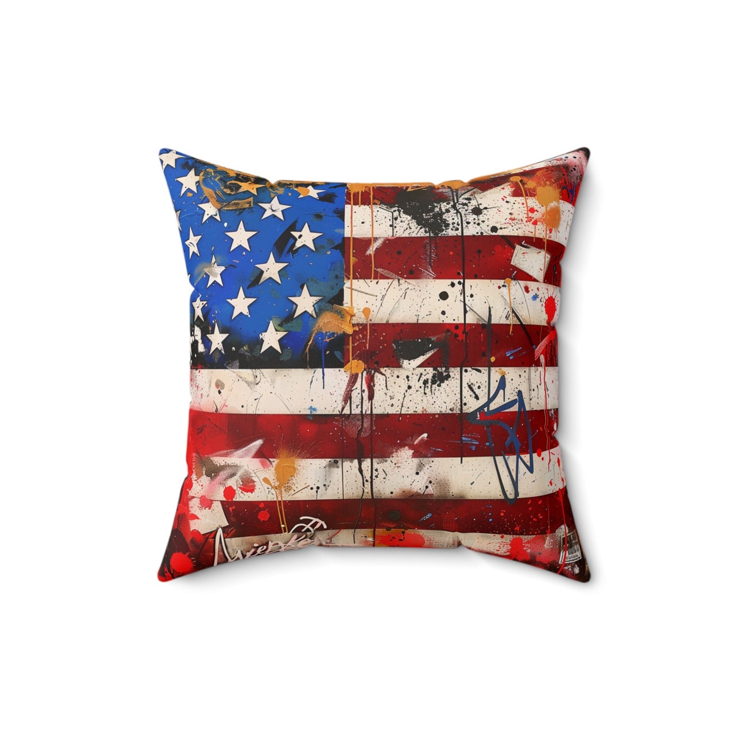 American Flag Graffiti Spun Polyester Square Pillow