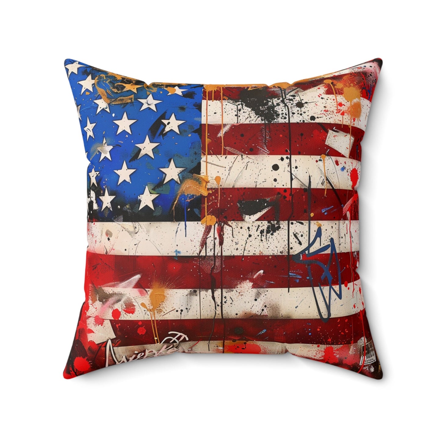 American Flag Graffiti Spun Polyester Square Pillow