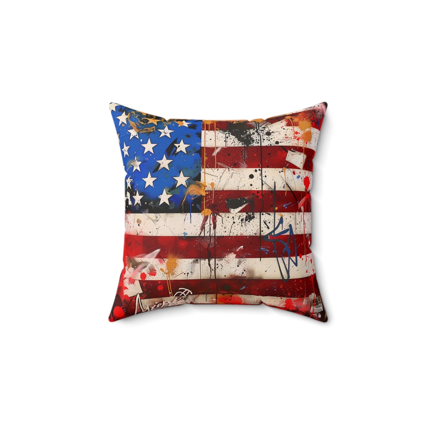 American Flag Graffiti Spun Polyester Square Pillow