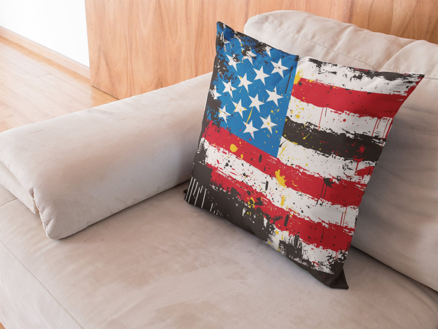 American Flag Graffiti Spun Polyester Square Pillow