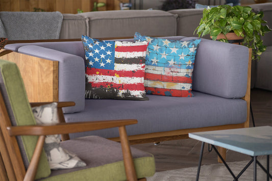 American Flag Graffiti Spun Polyester Square Pillow