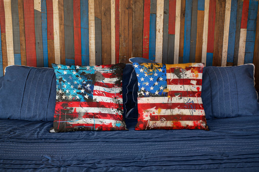 American Flag Graffiti Spun Polyester Square Pillow