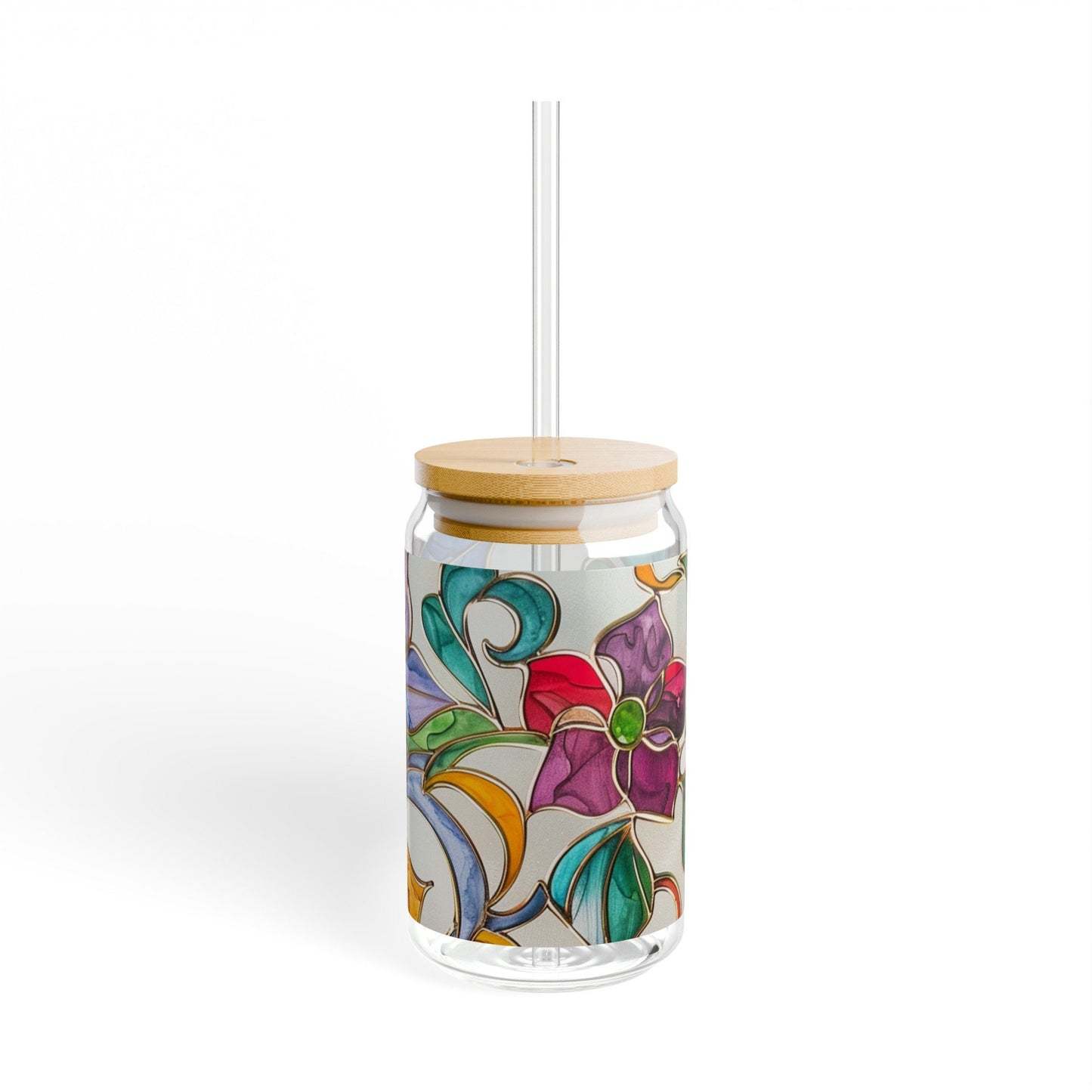 Floral Stained Glass Sipper Glass, 16oz