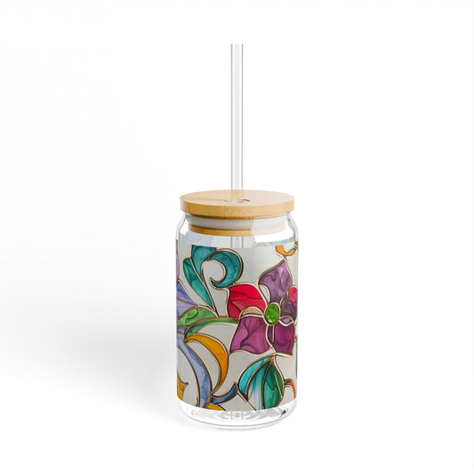 Floral Stained Glass Sipper Glass, 16oz