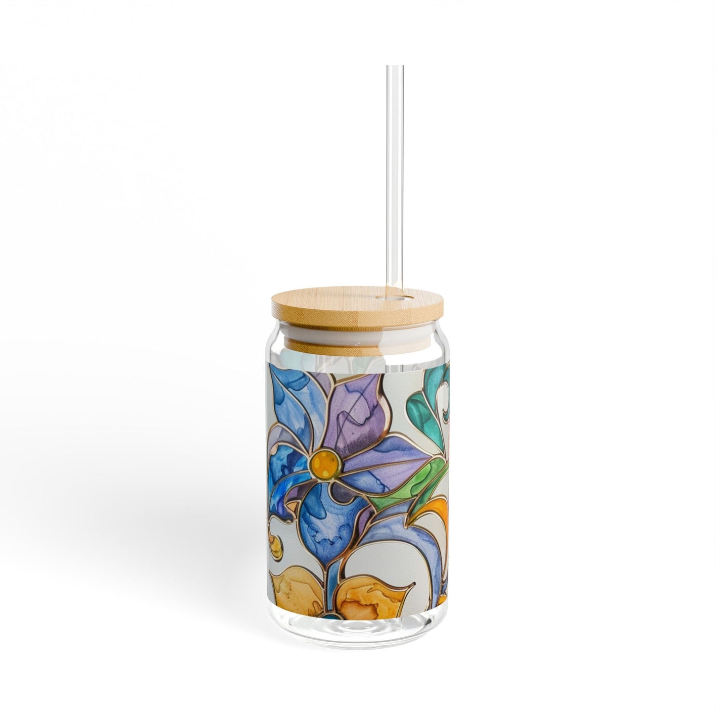 Floral Stained Glass Sipper Glass, 16oz