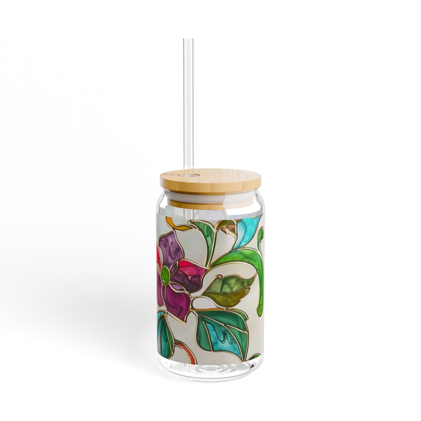 Floral Stained Glass Sipper Glass, 16oz