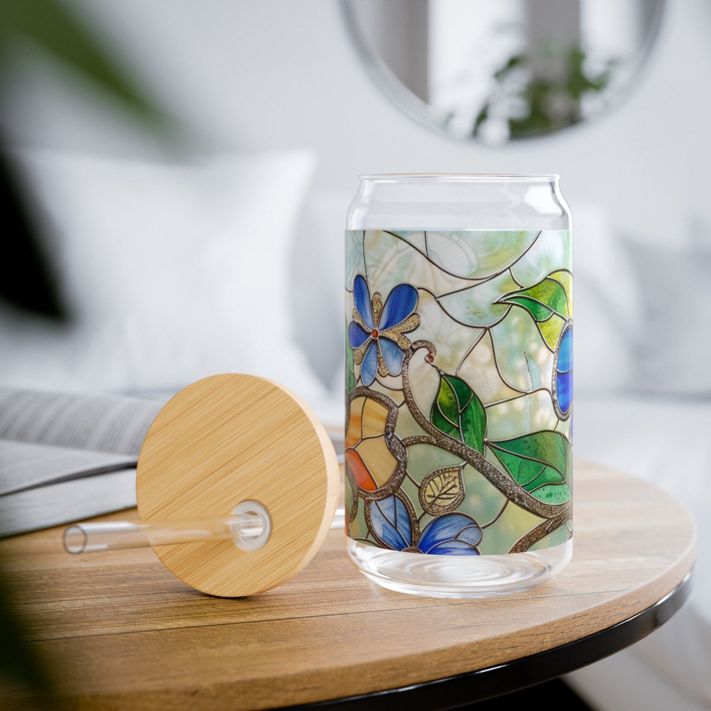 Floral Stained Glass Sipper Glass, 16oz