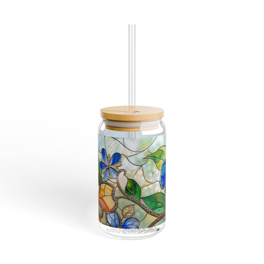 Floral Stained Glass Sipper Glass, 16oz