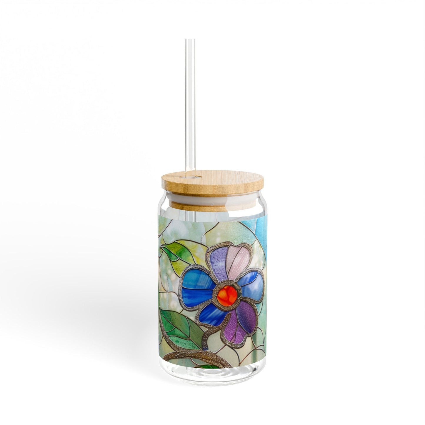 Floral Stained Glass Sipper Glass, 16oz
