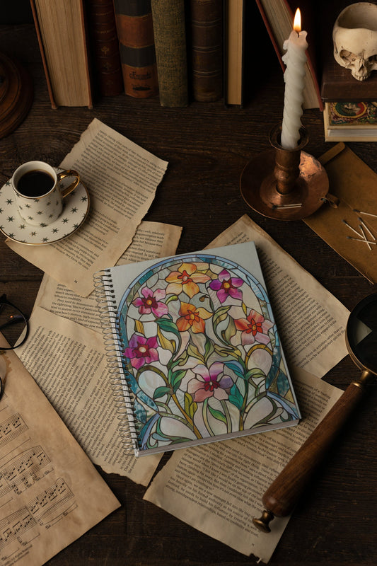 Floral Stained Glass Spiral Notebook - Ruled Line