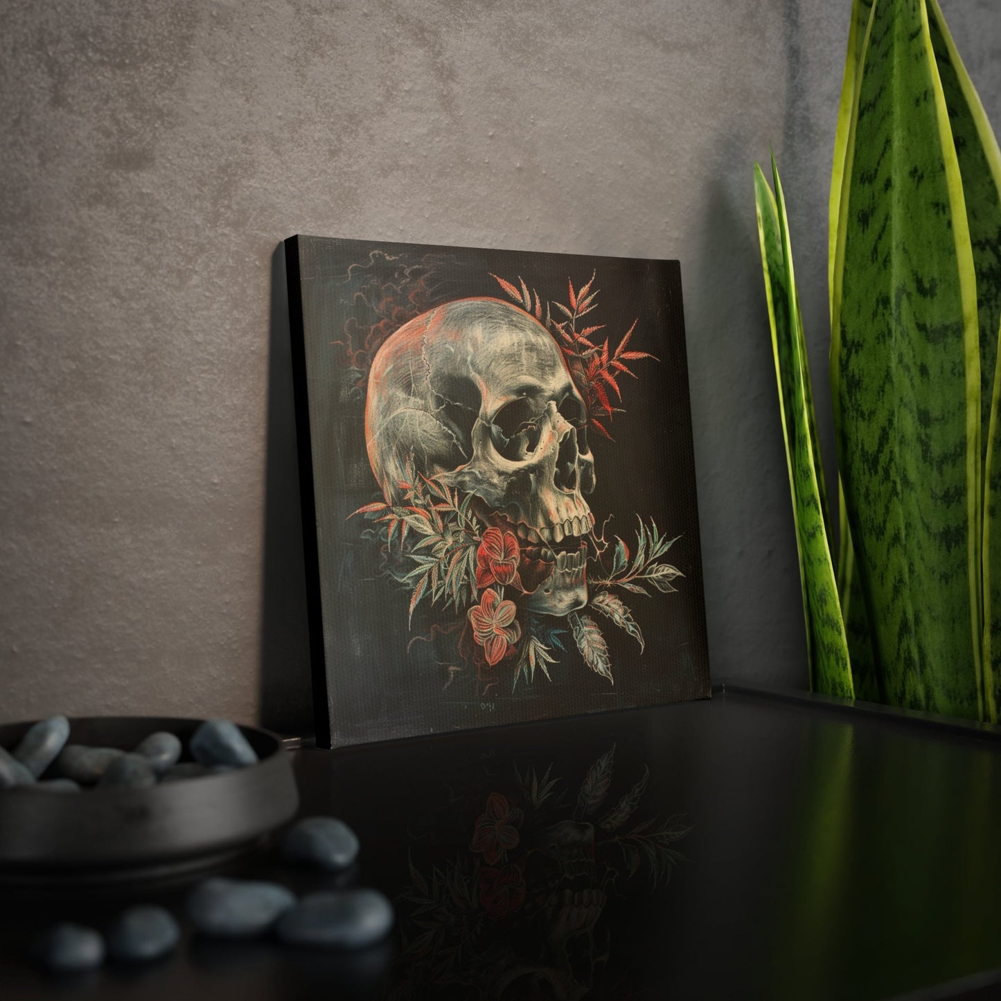 Nature Wins Canvas Photo Tile - Skull and Plant