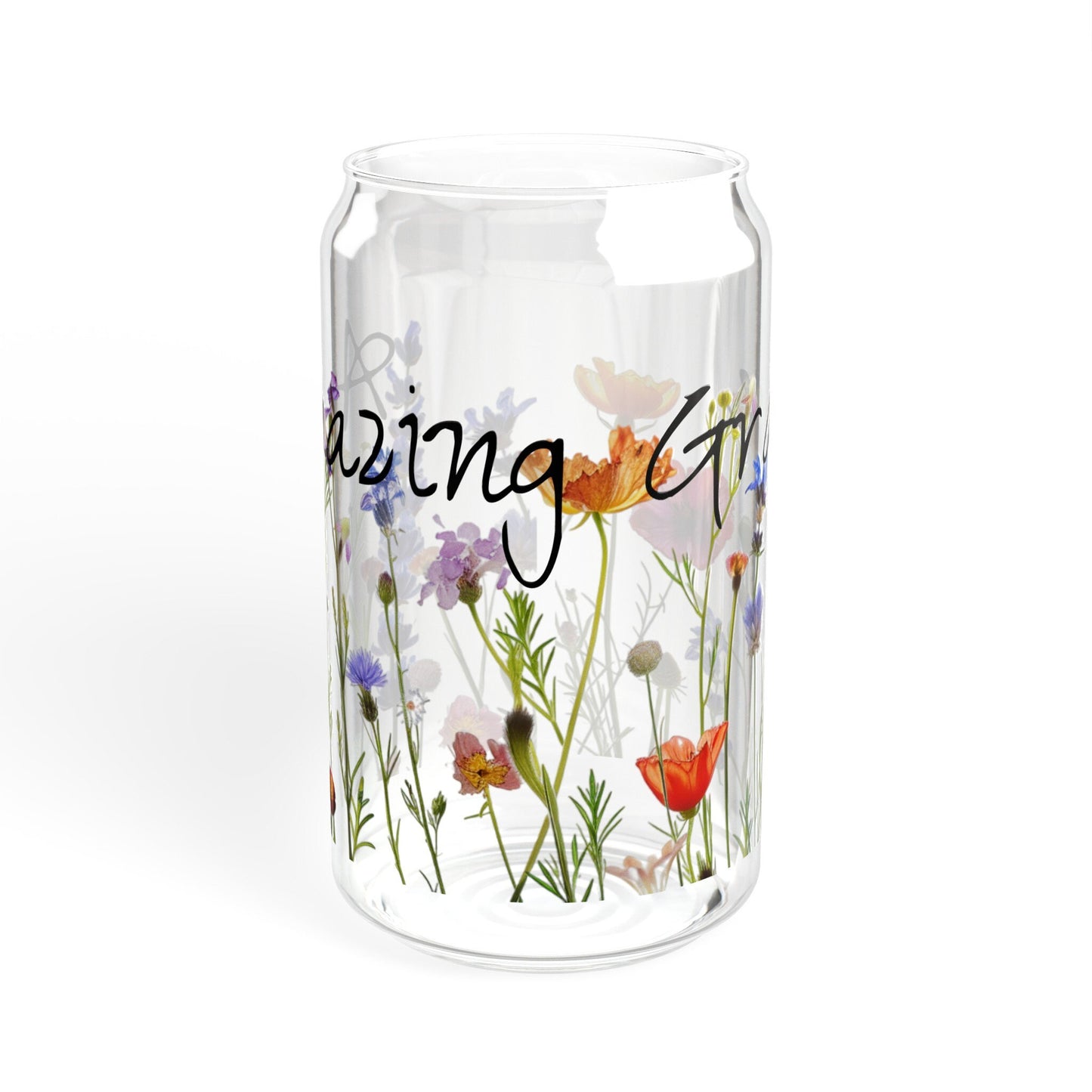 Amazing Grace Glass Tumbler, Wildflower Design, 16oz Sipper