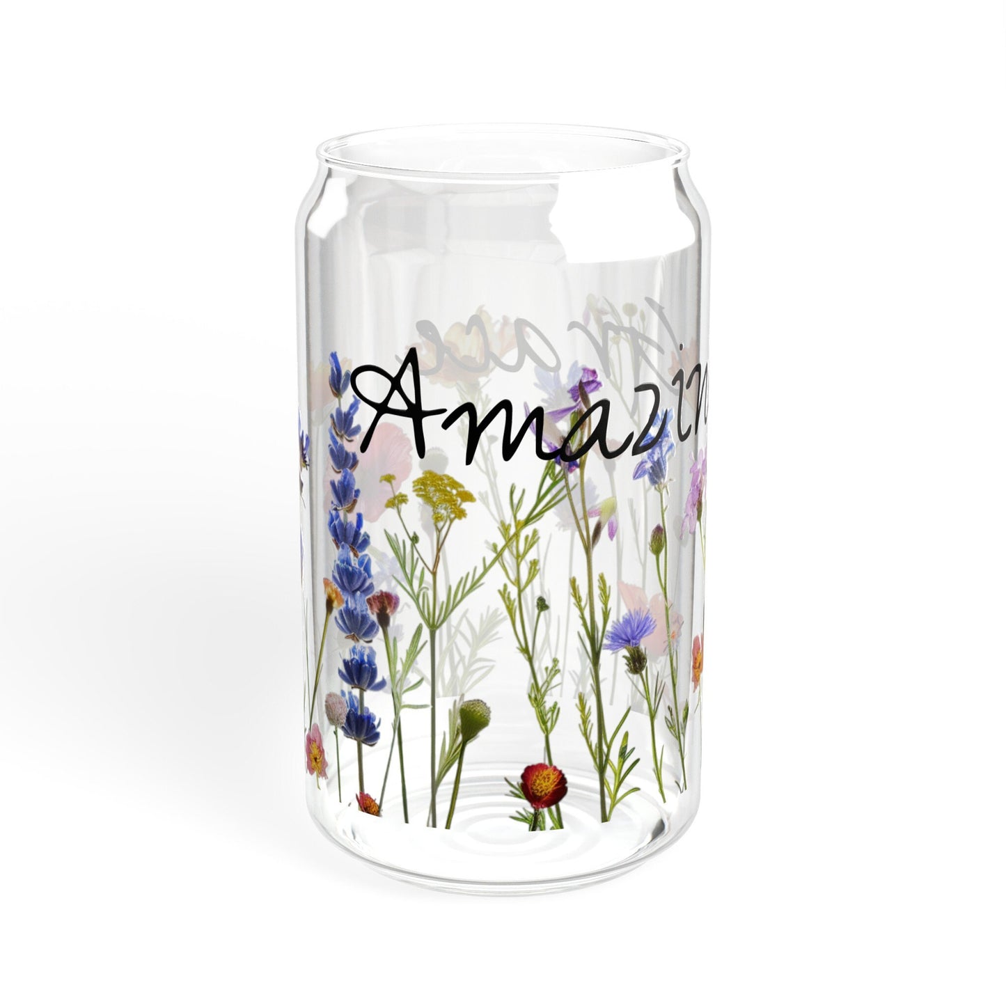 Amazing Grace Glass Tumbler, Wildflower Design, 16oz Sipper