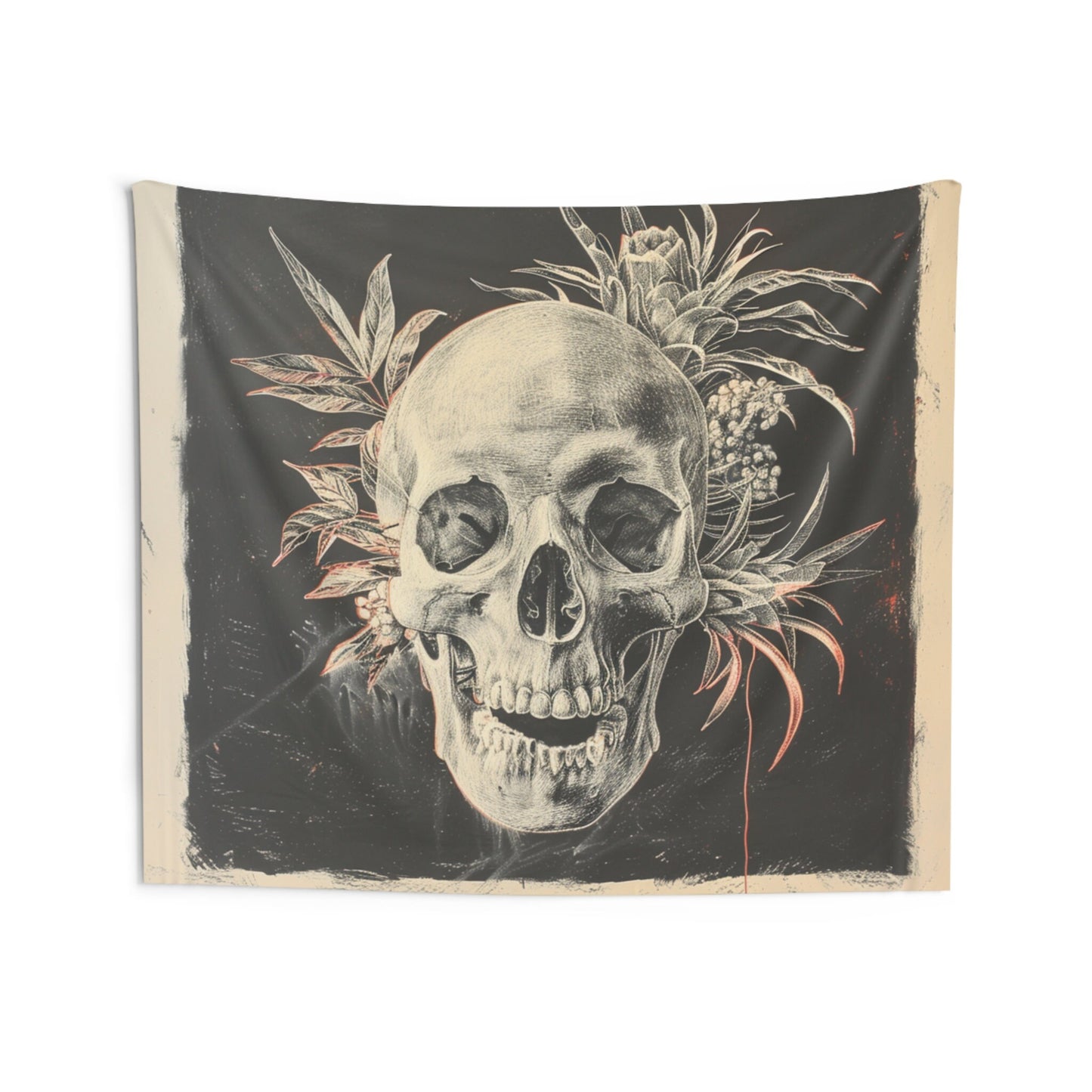 Gothic Elegance: Skull and Plant Indoor Wall Tapestries