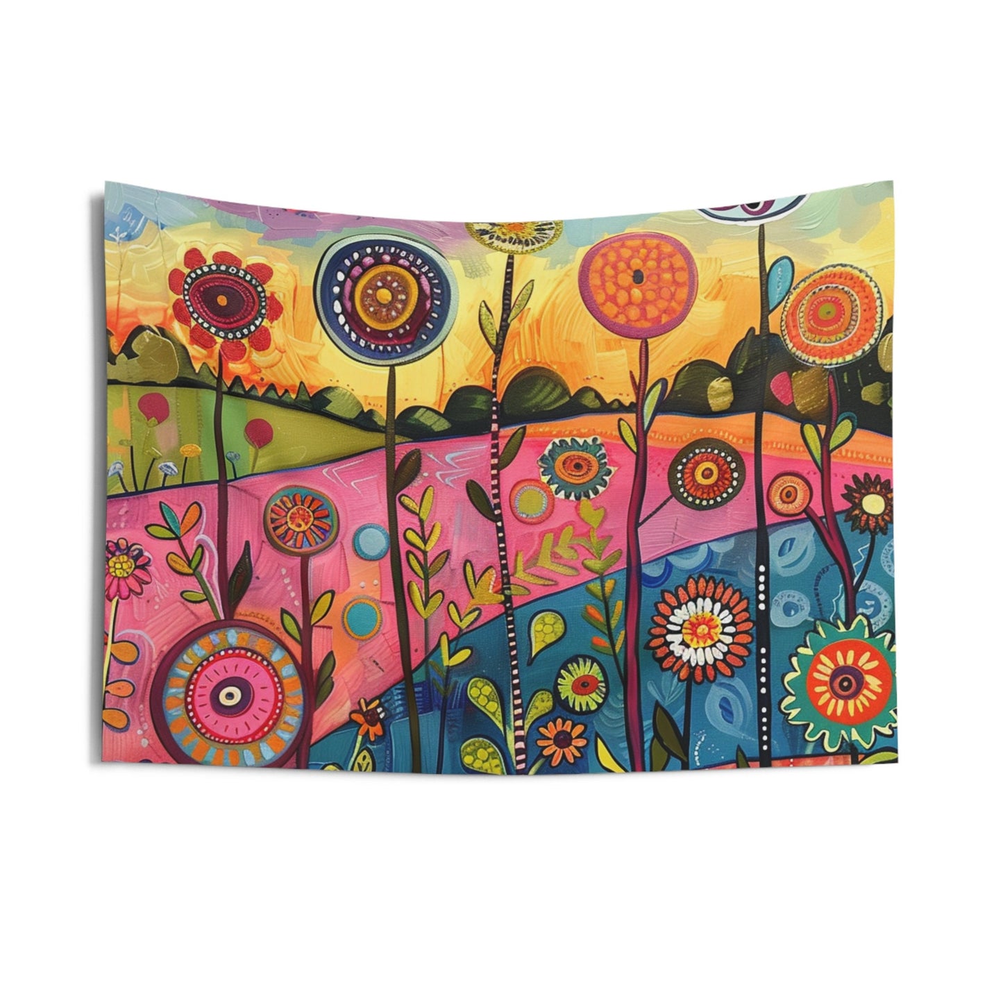 Retro Blooms Wall Tapestry