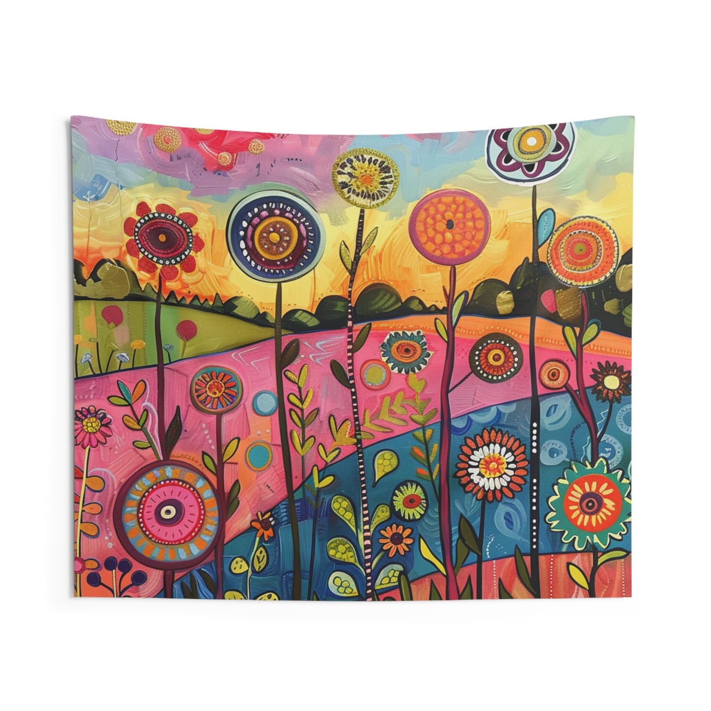 Retro Blooms Wall Tapestry