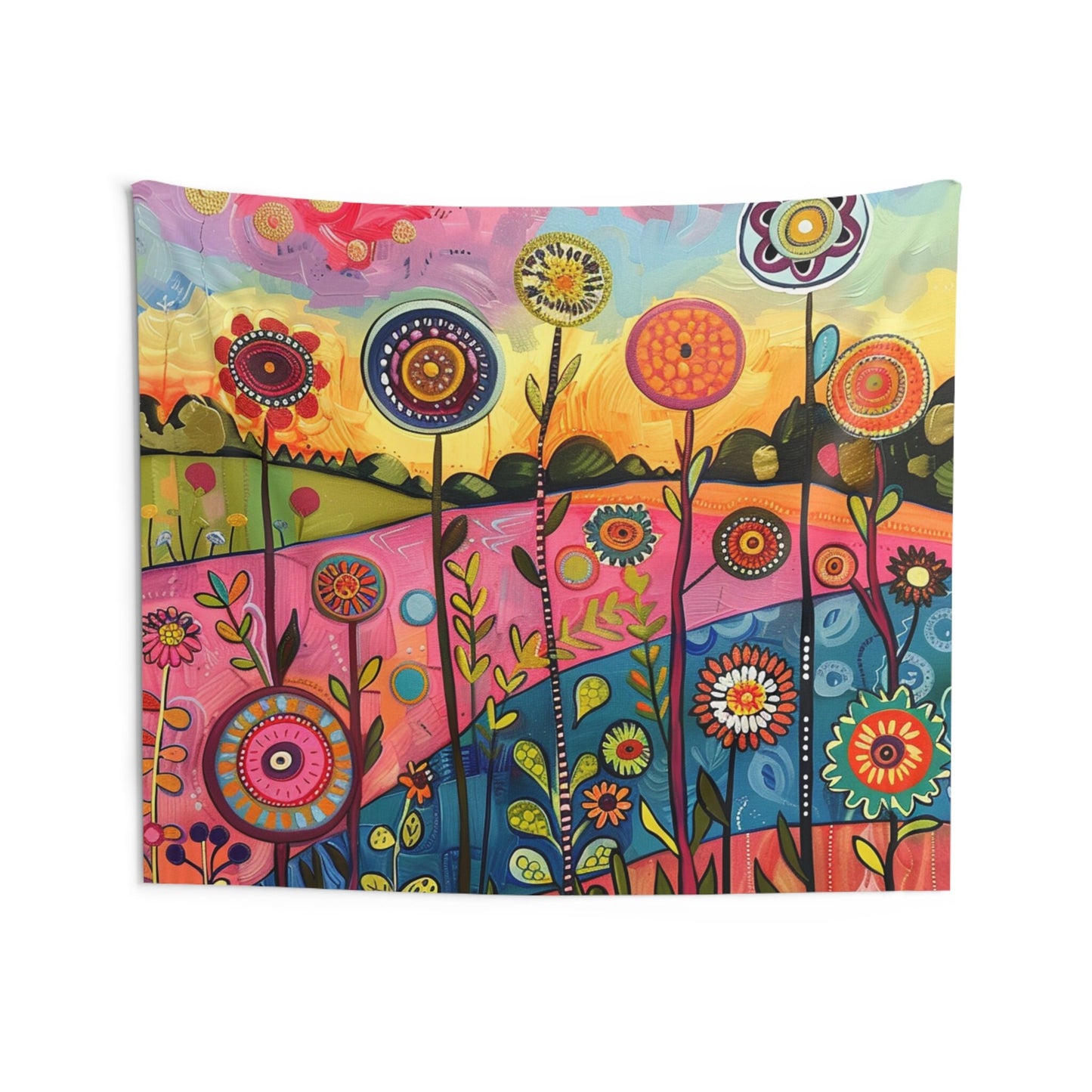 Retro Blooms Wall Tapestry