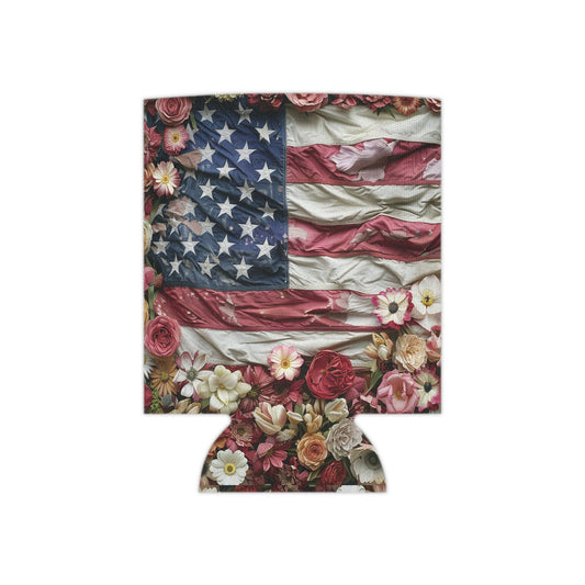 American Flag Floral Can Cooler: Patriotic 4th of July Koozie