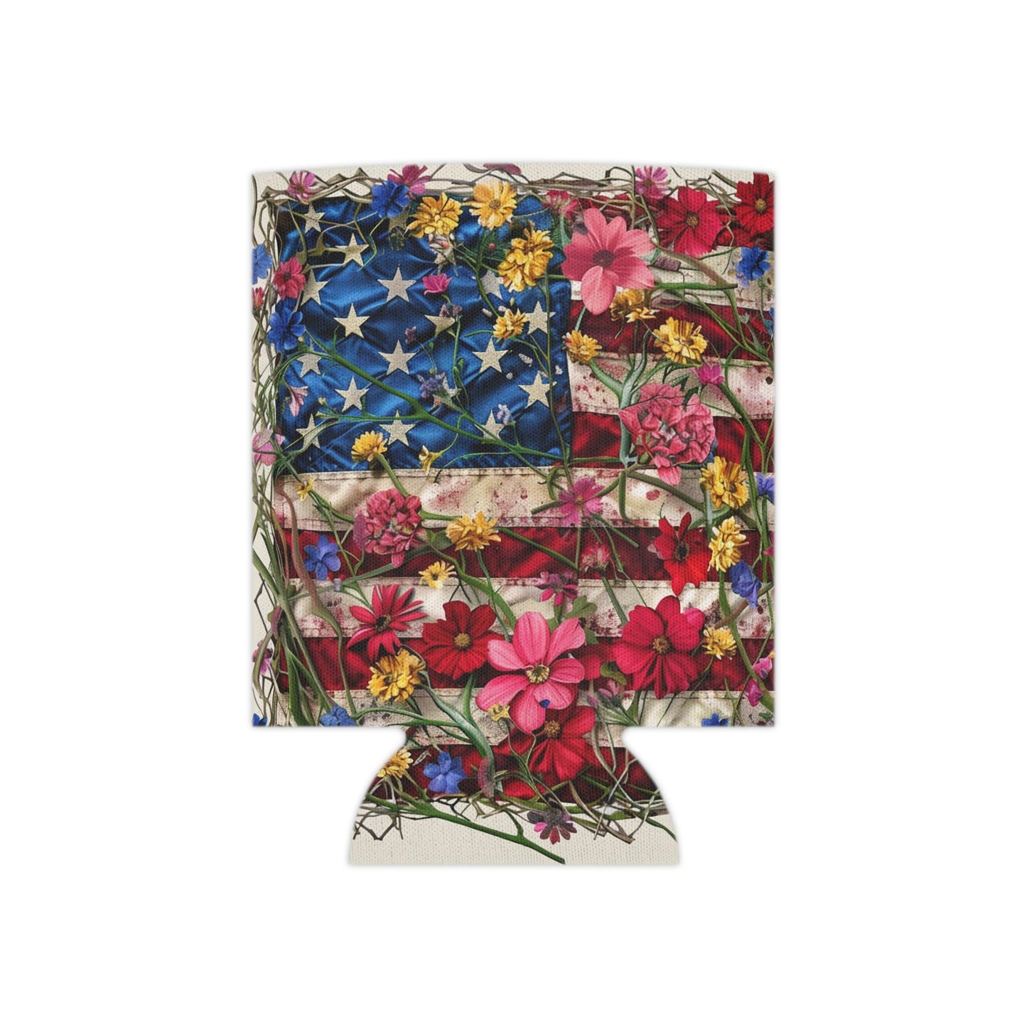 American Flag Floral Can Cooler: Patriotic 4th of July Koozie