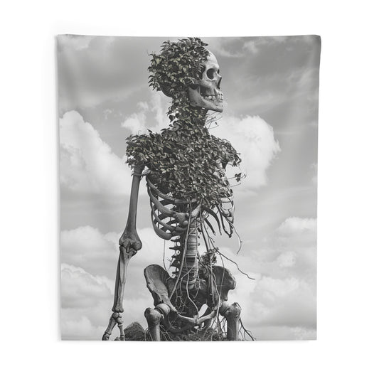Gothic Elegance: Skeleton and Plant Indoor Wall Tapestries