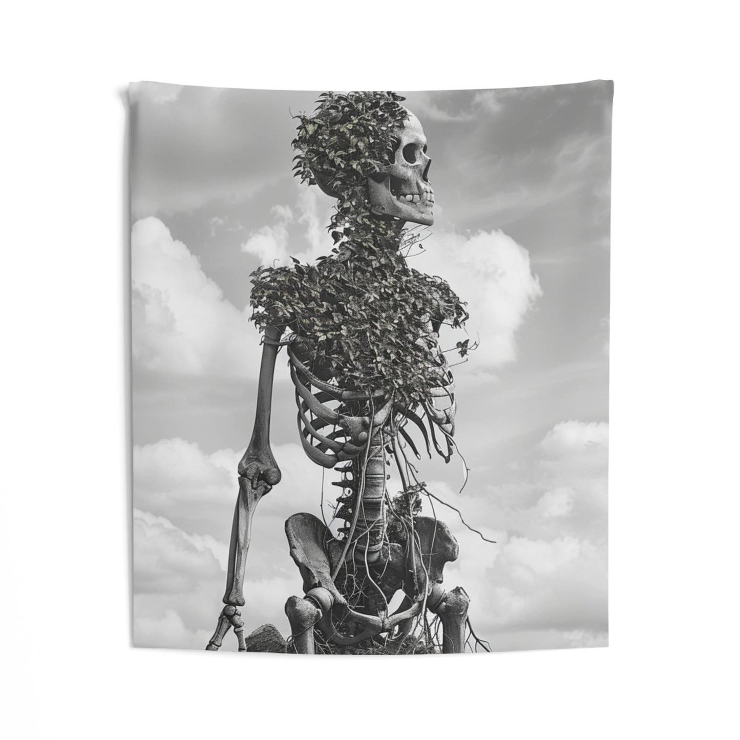 Gothic Elegance: Skeleton and Plant Indoor Wall Tapestries
