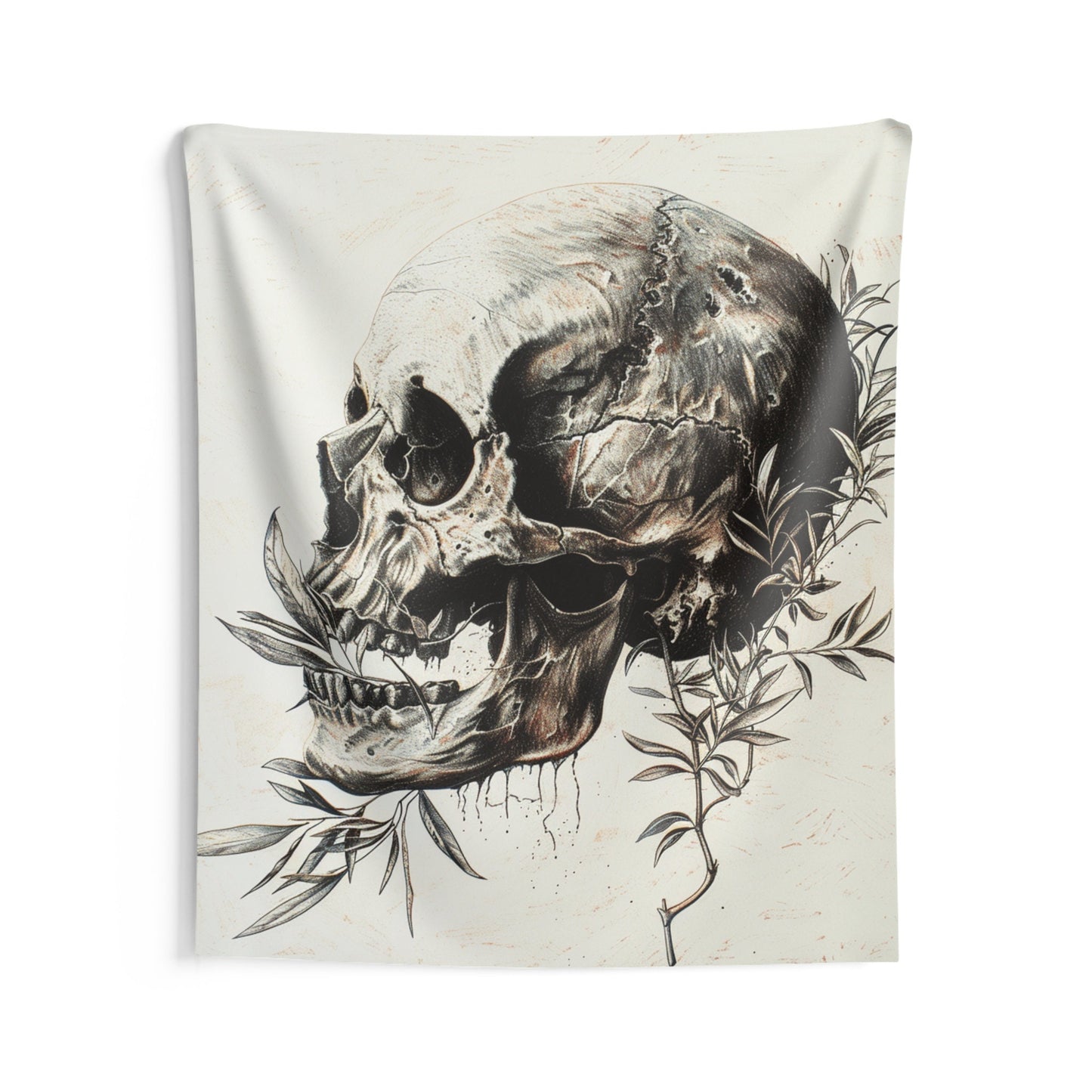 Gothic Elegance: Skull and Plant Indoor Wall Tapestries
