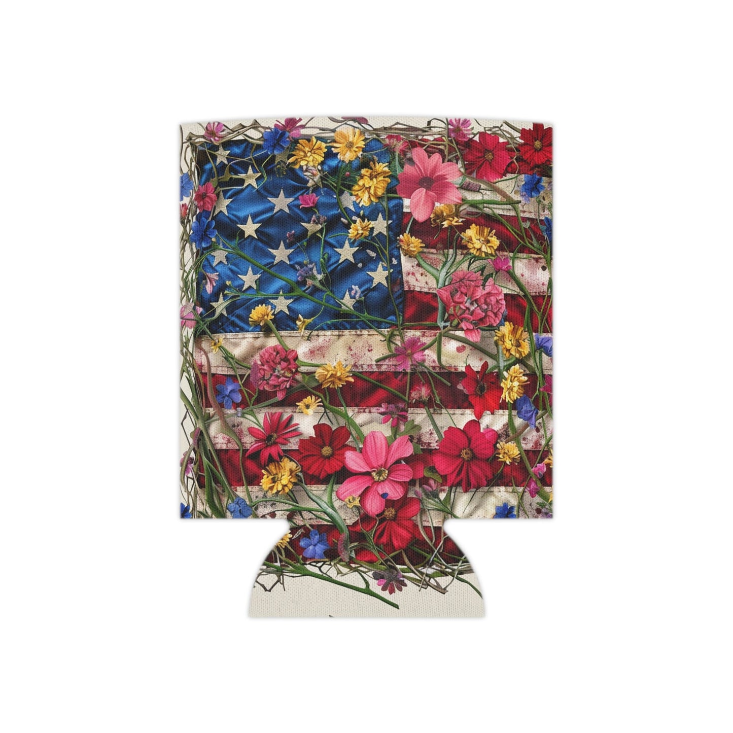 American Flag Floral Can Cooler: Patriotic 4th of July Koozie