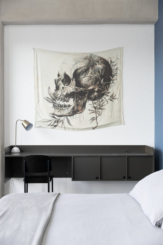 Gothic Elegance: Skull and Plant Indoor Wall Tapestries