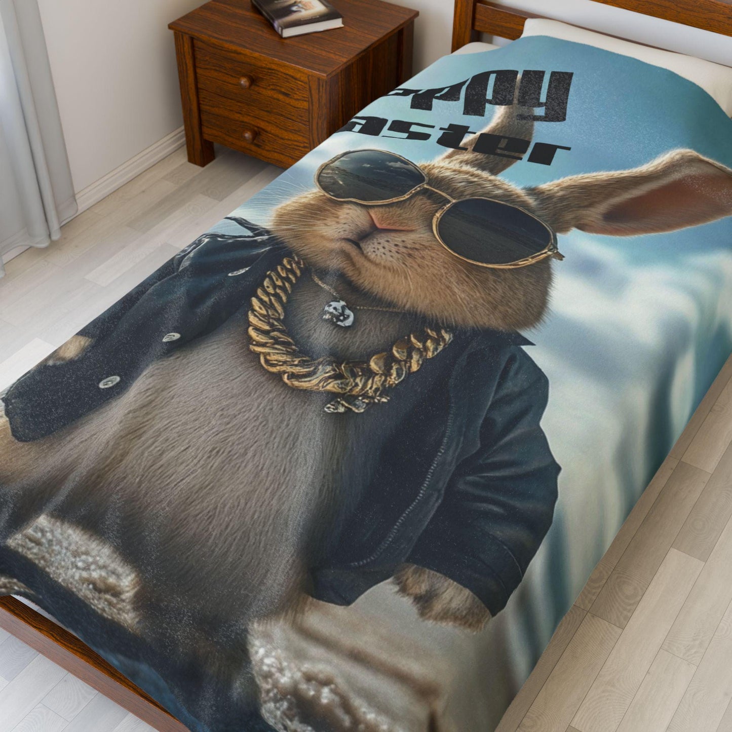 Easter Bunny Velveteen Plush Blanket: Soft Cozy Throw