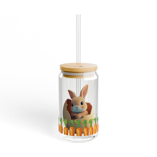 Easter Bunny Sipper Glass: 16oz Spring Drinkware with Lid