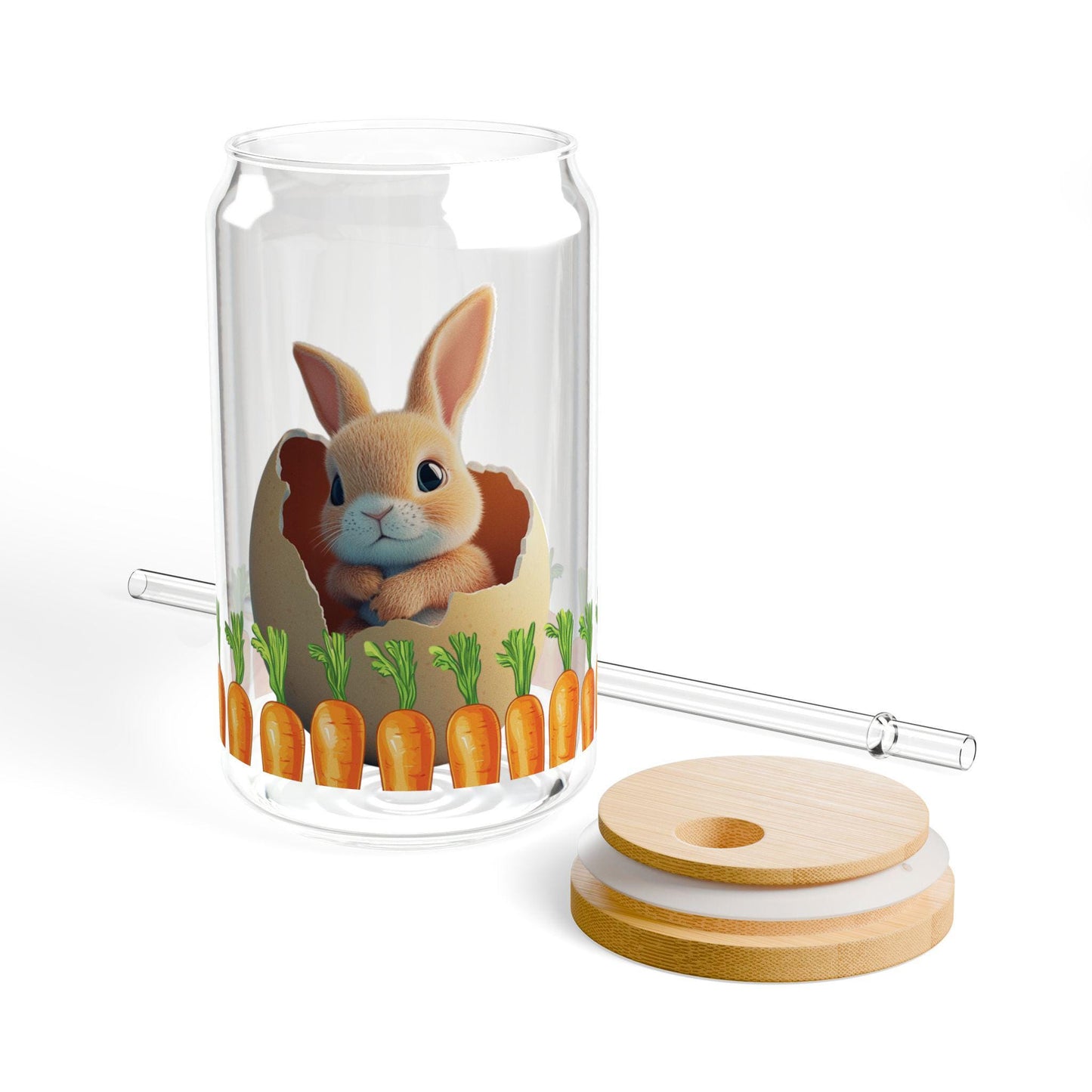 Easter Bunny Sipper Glass: 16oz Spring Drinkware with Lid