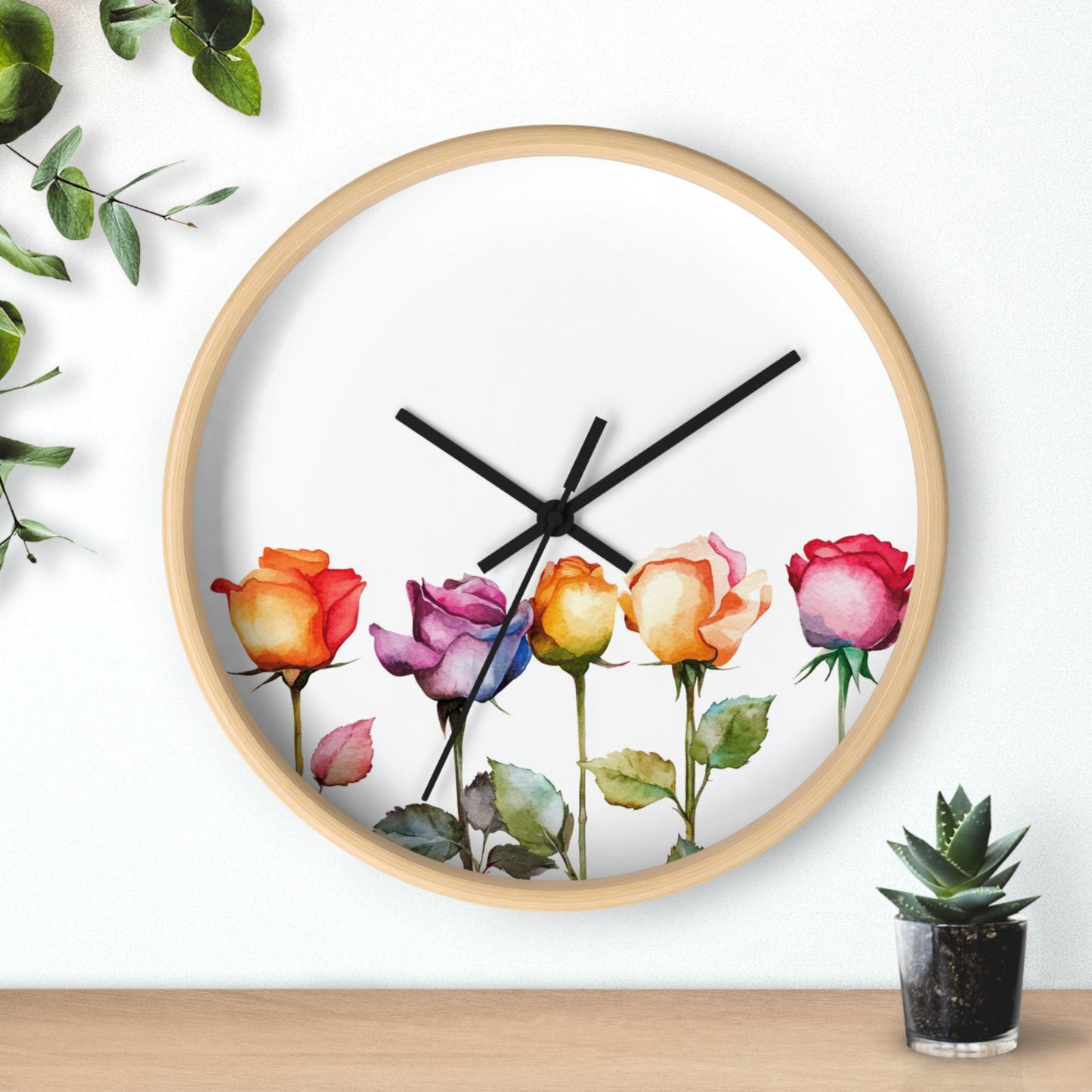 Floral Rose Wall Clock: Elegant Home Decor, Silent Movement