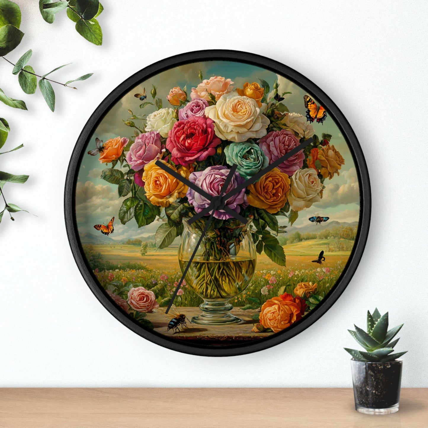 Rose Vase Wall Clock: Floral Farmhouse Decor, Gardener Gift