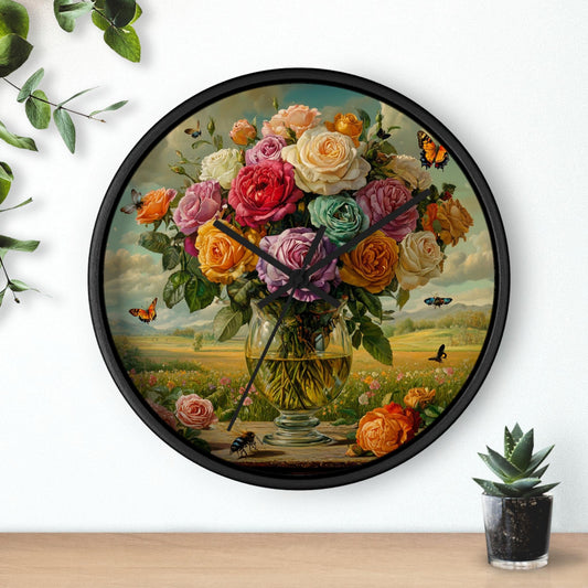 Rose Vase Wall Clock: Floral Farmhouse Decor, Gardener Gift