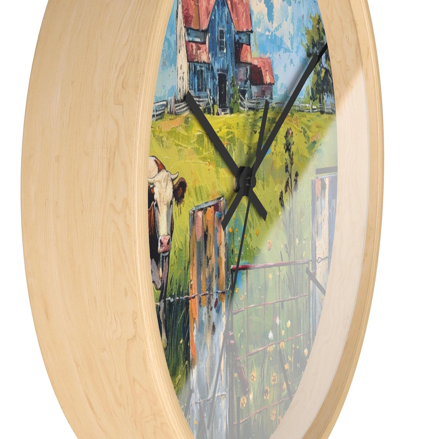Cow and Barn Farmhouse Wall Clock: Rustic Country Decor