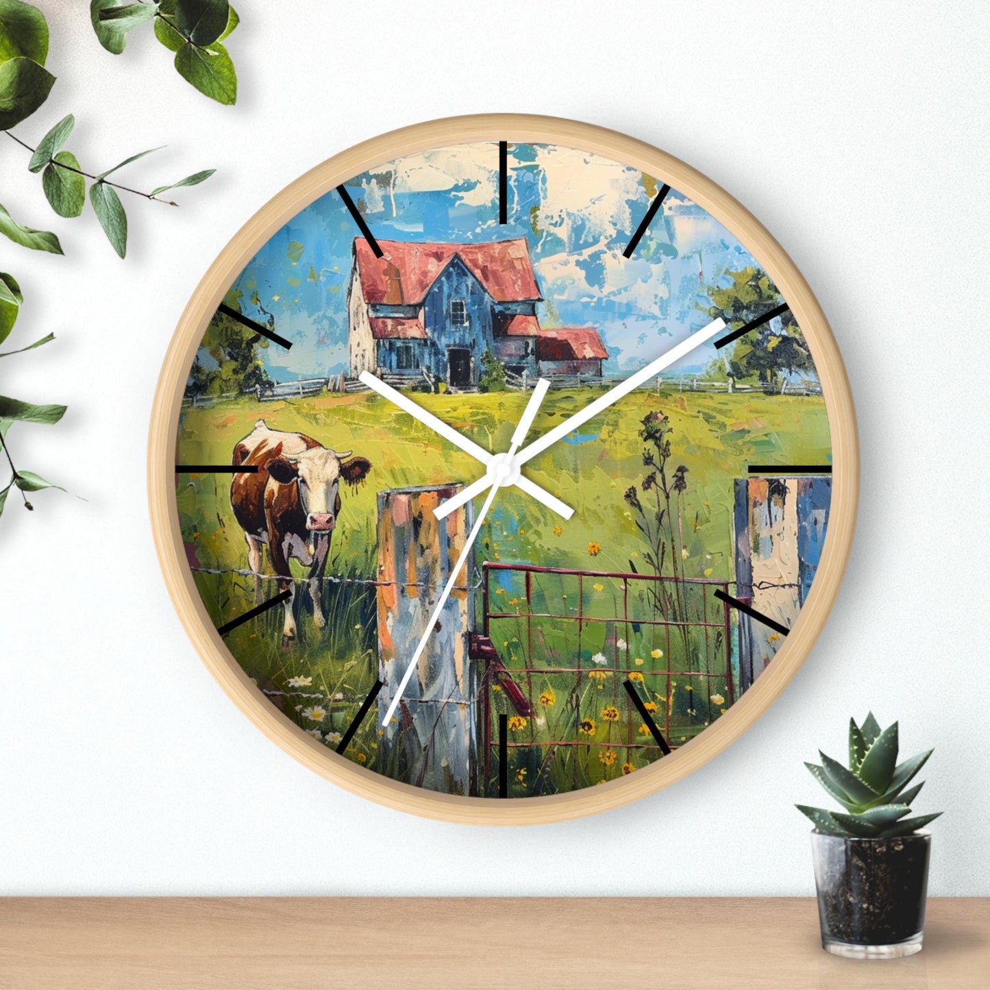Cow and Barn Farmhouse Wall Clock: Rustic Country Decor