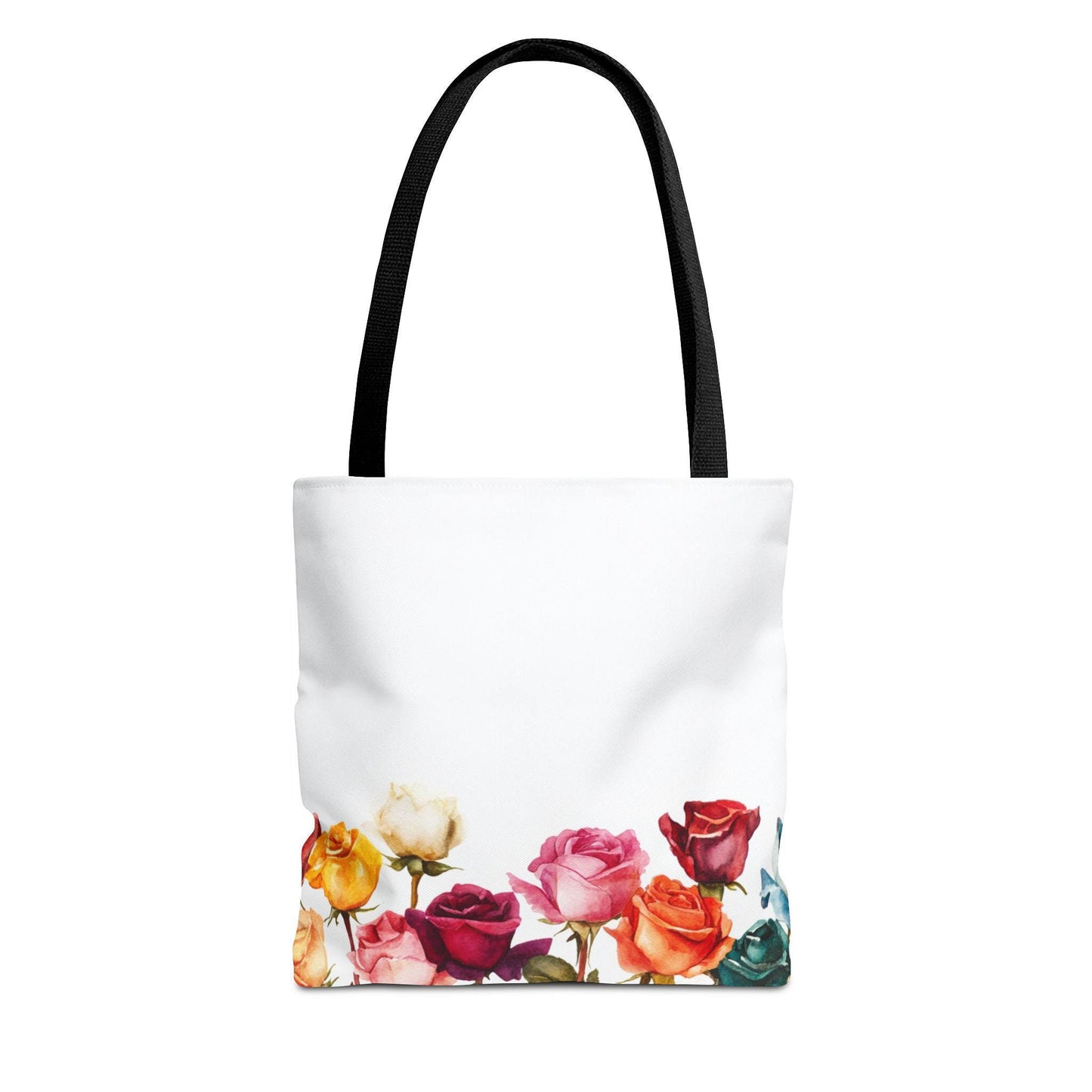Floral Tote Bag: Multicolored Roses Print, White Canvas Shoulder Bag