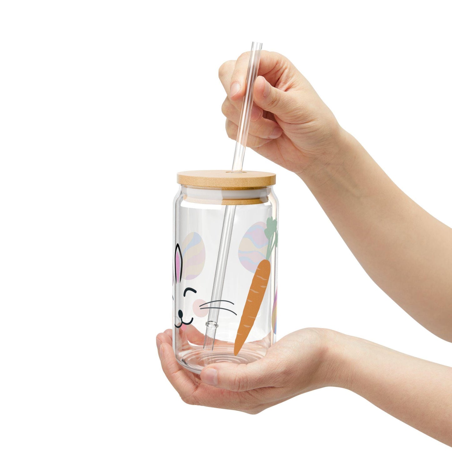 Easter Bunny Sipper Glass: Spring Drinkware with Lid & Straw