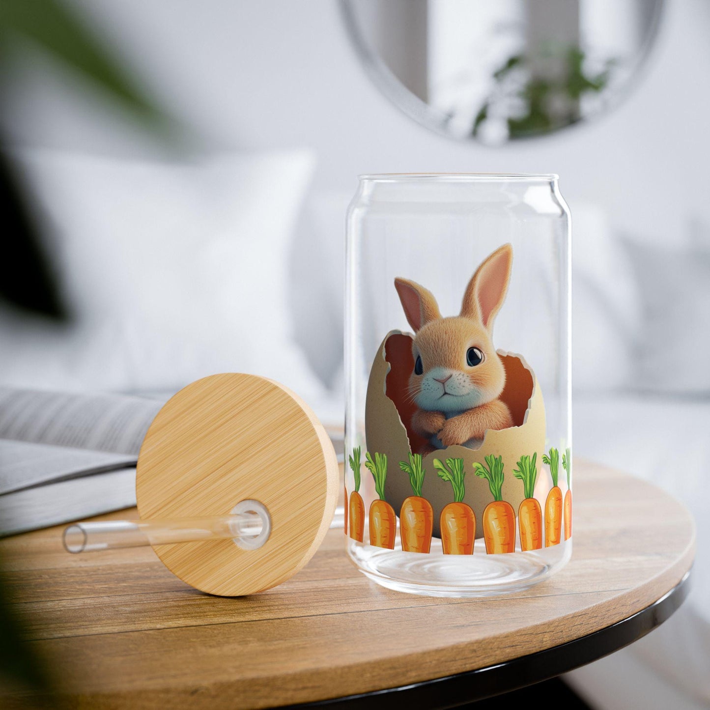 Easter Bunny Sipper Glass: 16oz Spring Drinkware with Lid