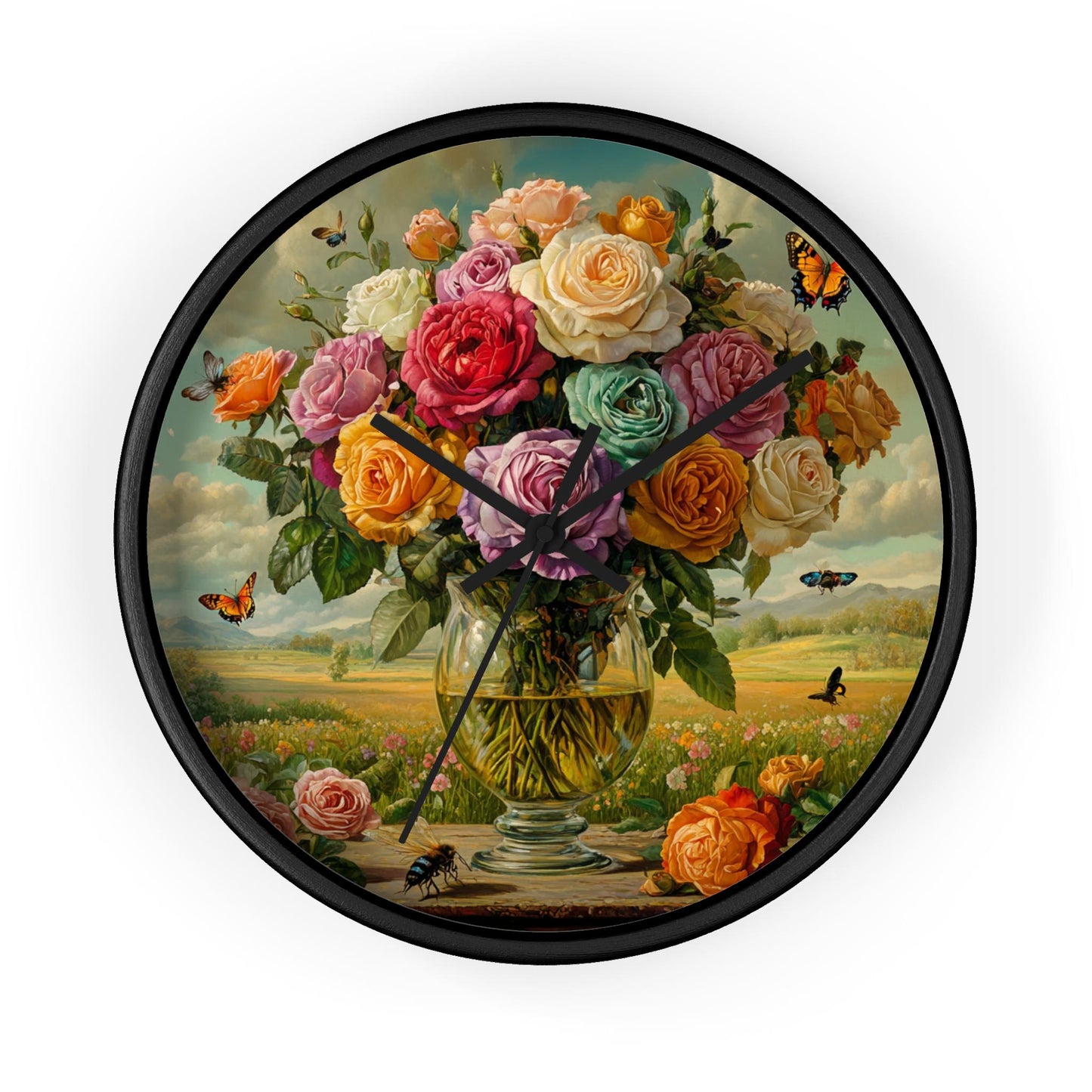 Rose Vase Wall Clock: Floral Farmhouse Decor, Gardener Gift