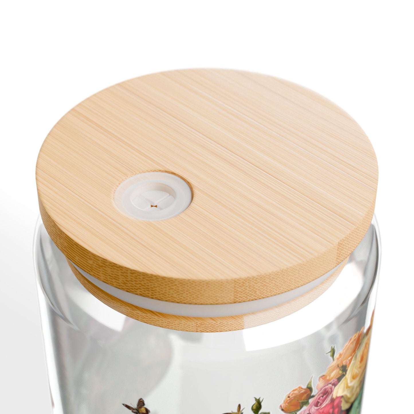Rose Bouquet Sipper Glass: Floral Tempered Glass Cup (16oz)