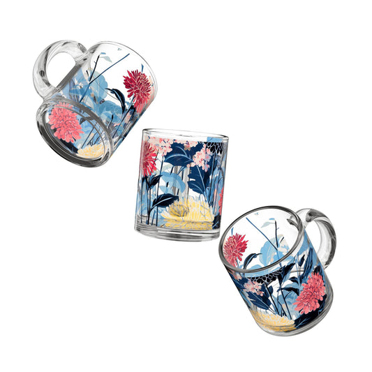 Floral Glass Mug: Colorful Garden Drinkware, 10oz